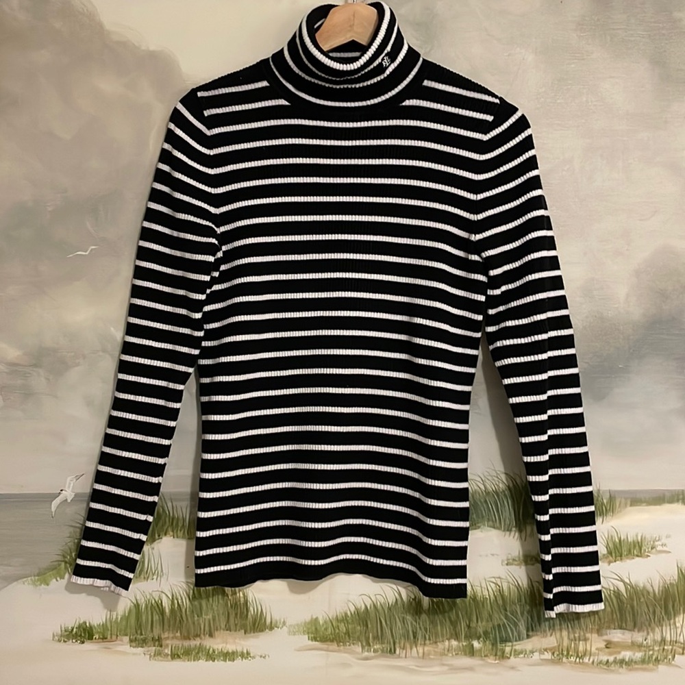 Ralph Lauren Black & White Striped Turtleneck- M